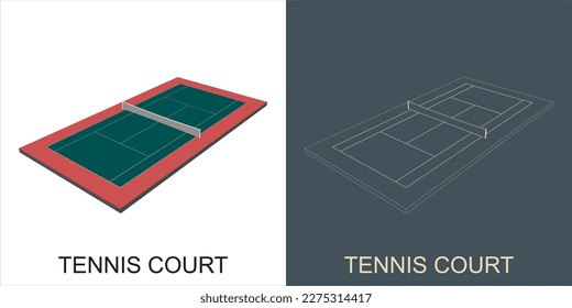 Vector Tennis court modern minimalist line blueprint wireframe