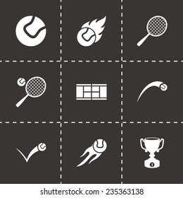 Vector tennis icon set on black background
