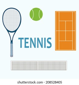 Vector tennis illustration with rackets, ball, tennis-court and net