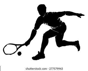 vector tennis player. black silhouette on white background, grunge illustration