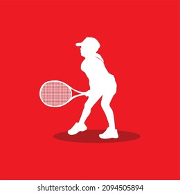 Vector tennis player silhouette woman child