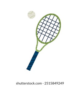 Vektor-Tennisschläger und Ball einzeln auf weißem Hintergrund.