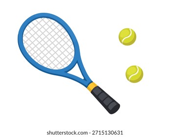 raquete de tênis vetorial com bolas de tênis, isolado em fundo branco. Conceito de equipamento esportivo para atividades de fitness, treinamento, recreação e atletismo.