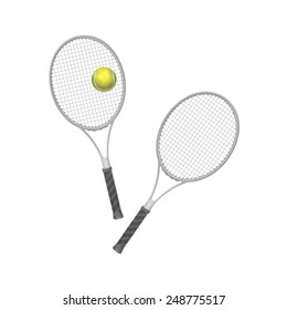 Vector Tennis Rackets with Ball Isolated on White Background