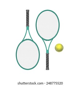 Vector Tennis Rackets with Ball Isolated on White Background