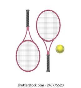Vector Tennis Rackets with Ball Isolated on White Background