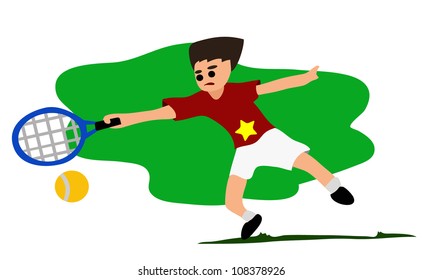 Vector - Tennis.He run to the tennis ball.