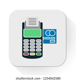 vector terminal icon. Flat illustration of payment card. payment machine isolated on white background. payment sign symbol - pos icon