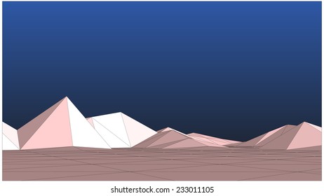 Vector terrain in low-polygonal style against dark blue background
