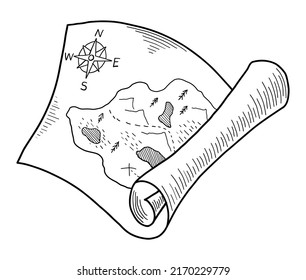 VECTOR TERRAIN MAP ISOLATED ON A WHITE BACKGROUND. DOODLE DRAWING BY HAND