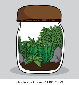 Vector Terrarium , Tiny green tree in jar