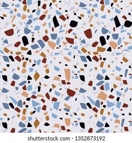 Vector terrazzo background of marble texture. Granite stone seamless pattern. Texture of classic italian type of floor in Venetian style composed of natural stone, granite, quartz, marble, concrete.