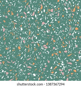 Vector terrazzo flooring seamless pattern. Modern trend illustration. Classic italian texture in Venetian style composed of natural stone, quartz, granite, marble, concrete and glass.