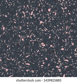 Vector terrazzo flooring seamless pattern in dark palette. Classic italian texture in Venetian style. Modern trend illustration.