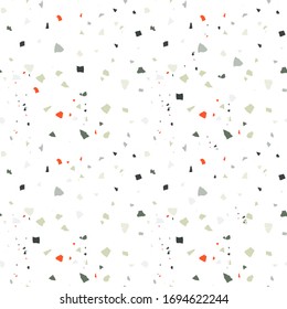 Vector terrazzo seamless pattern. Abstract textured background done from real broken small tile chips. Modern stone color pastel marble wallpaper for print and web.