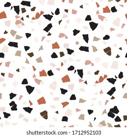 Vector terrazzo seamless pattern. Abstract textured background done from real broken small tile chips. Modern stone color pastel marble wallpaper for print and web.