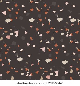 Vector terrazzo seamless pattern. Abstract textured background done from real broken small tile chips. Modern stone dark color marble wallpaper for print and web.