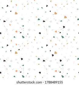 Vector terrazzo seamless pattern. Abstract textured background done from real broken tile chips. Modern stone color marble surface.