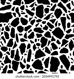 Vector Terrazzo seamless pattern. Abstract Black and white italian flooring stone, concrete texture. Classic granite natural textured background for interior design, print, wallpaper, fabric, textile.