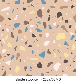 Vector Terrazzo seamless pattern. Abstract color italian flooring stone, concrete brown texture. Classic granite natural textured background for interior design, print, wallpaper, fabric, textile.