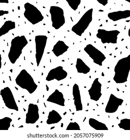 Vector Terrazzo seamless pattern. Abstract Black and white italian flooring stone print, concrete, asphalt texture. Classic monochrome textured background for interior design, textile, decoration.