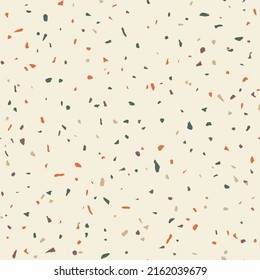Vector Terrazzo seamless pattern. Abstract italian flooring stone, concrete multicolor small elements texture on beige background. Sand natural textured print for interior design, wallpaper, fabric