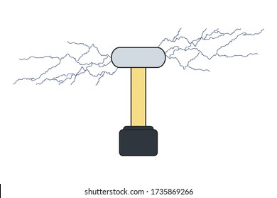 Vector tesla coil isolated illustration in flat style. Electrical transformer concept.