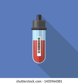 Vector Test Tube with Blood Isolated on Blue Background