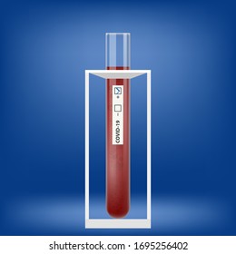 Vektorillustration Testrohr mit Blut auf blauem Hintergrund. Beenden Sie das pandemische Novel Coronavirus. COVID-19-Virus.