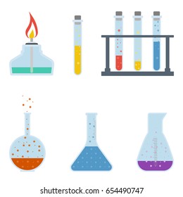 Vector test tubes icons isolated on white. Laboratory glassware