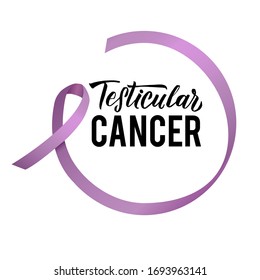 Vector Testicular Cancer Awareness Calligraphy Poster Design. Stroke Violet Ribbon. April is Cancer Awareness Month.