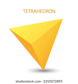 Vector tetrahedron with gradients for game, icon, package design, logo, mobile, ui, web. One of regular polyhedra isolated on white background. Minimalist style. Platonic solid.