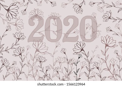 Vector tex 2020, the background is a flower made of lines, purple tones.