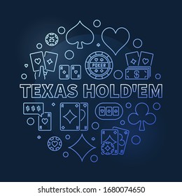 Vector Texas Hold'em round blue illustration. Poker Card Game circular concept banner on dark background