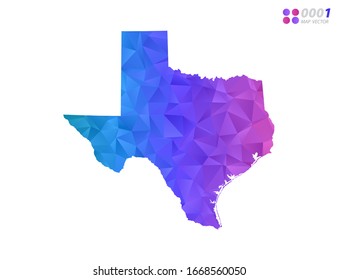 Mosaico triángulo de polígono colorido de Texas con fondo blanco. degradado de estilo.