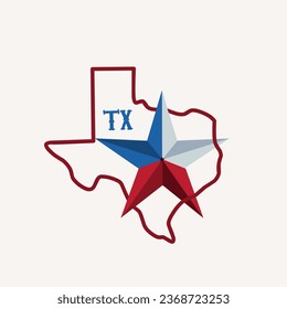 vector of texas map and star perfect for print, apparel design, etc