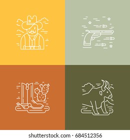Vector Texas outline icons isolated, Cowboy, bull, gun and cowboy boot. Texas sumbols. 