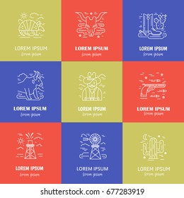 Vector Texas white outline icons isolated on  background. Cowboy, longhorn and other Texas sumbols. 