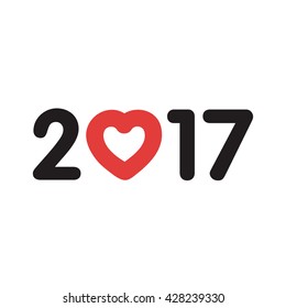 Vector text 2017 with red heart.
