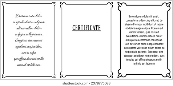 Vector text ad unit frame borders. Vertical book page with frame on white background in retro style. Vintage certificate, diploma, info board, invitation, announcement, cover, or menu page