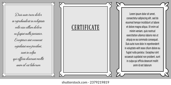 Vector text ad unit frame borders. Vertical book page with frame on white background in retro style. Vintage certificate, diploma, info board, invitation, announcement, cover, or menu page