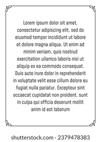 Vector text ad unit frame border. Vertical book page with frame on white background in retro style. Vintage certificate, diploma, info board, invitation, announcement, cover, or menu page