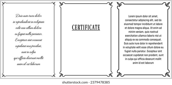 Vector text ad unit frame borders. Vertical book page with frame on white background in retro style. Vintage certificate, diploma, info board, invitation, announcement, cover, or menu page