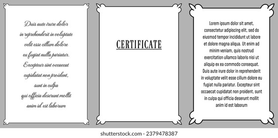 Vector text ad unit frame borders. Vertical book page with frame on white background in retro style. Vintage certificate, diploma, info board, invitation, announcement, cover, or menu page
