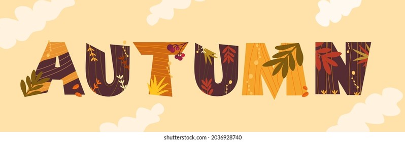 Vector text AUTUMN. Fall colors. Each letter is editable for your design.