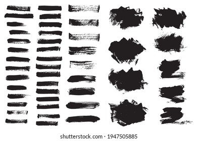 Vector text boxes for banner. Black paint brush stroke. Grunge brush design element.