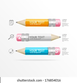 Vector text boxes, modern infographics, icon and pencil