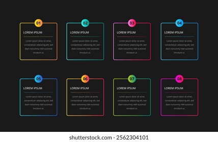 Vector Text Boxes Templates Collection on Dark Background. Infographic Set with Place for Your Data.