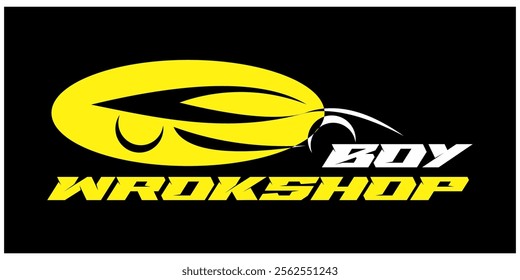 vector text BOY WROKSHOP and simple car logo, repair company Concept Design.