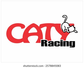 Vector text CATY RACING and cat animation, Sticker print design.